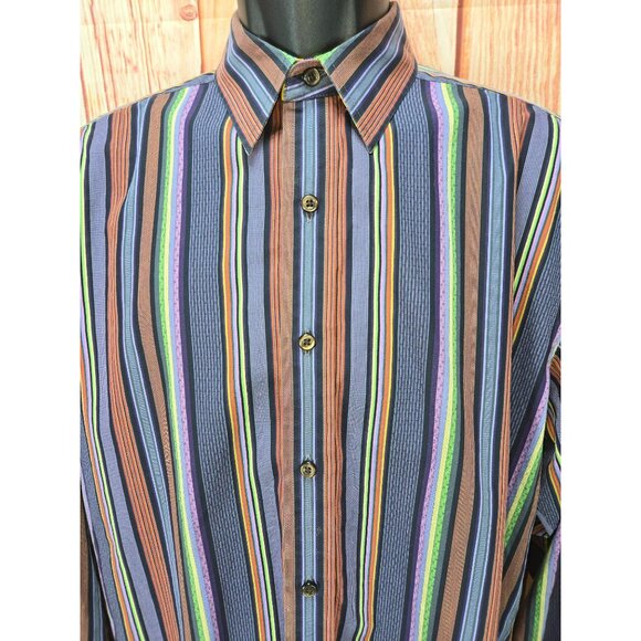 Robert Graham Mens Multicolor Striped Shirt Medium Embroidered Details - Picture 3 of 9